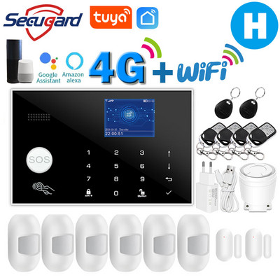 Tuya WiFi GSM alarm systém 4G alebo 2G inteligentný domáci bezpečnostný alarm proti vlámaniu 433MHz TFT obrazovka RFID dotyková klávesnica ovládanie APP