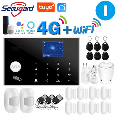 Tuya WiFi GSM alarm systém 4G alebo 2G inteligentný domáci bezpečnostný alarm proti vlámaniu 433MHz TFT obrazovka RFID dotyková klávesnica ovládanie APP