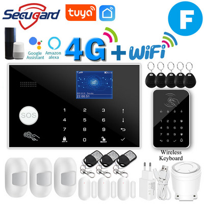 Tuya WiFi GSM alarm systém 4G alebo 2G inteligentný domáci bezpečnostný alarm proti vlámaniu 433MHz TFT obrazovka RFID dotyková klávesnica ovládanie APP