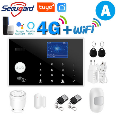Tuya WiFi GSM alarm systém 4G alebo 2G inteligentný domáci bezpečnostný alarm proti vlámaniu 433MHz TFT obrazovka RFID dotyková klávesnica ovládanie APP