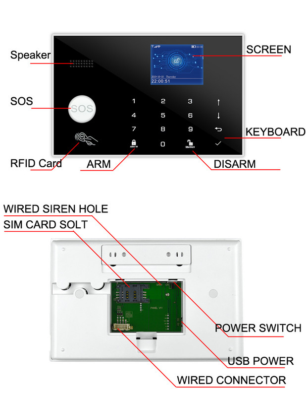 Tuya WiFi GSM alarm systém 4G alebo 2G inteligentný domáci bezpečnostný alarm proti vlámaniu 433MHz TFT obrazovka RFID dotyková klávesnica ovládanie APP