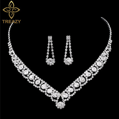 TREAZY 2021, seturi de bijuterii de mireasă cu cristal albastru regal, noi, seturi de bijuterii de mireasă, cu strasuri, cercei, colier, pentru nuntă