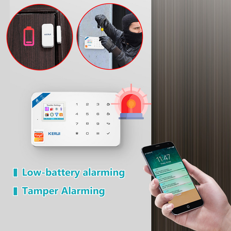 KERUI W181 Sistem de alarmă de securitate inteligentă pentru acasă Wireless WiFi GSM Aplicație de control Tuya Funcționare ecran color de 1,7 inchi Gazdă promptă vocală