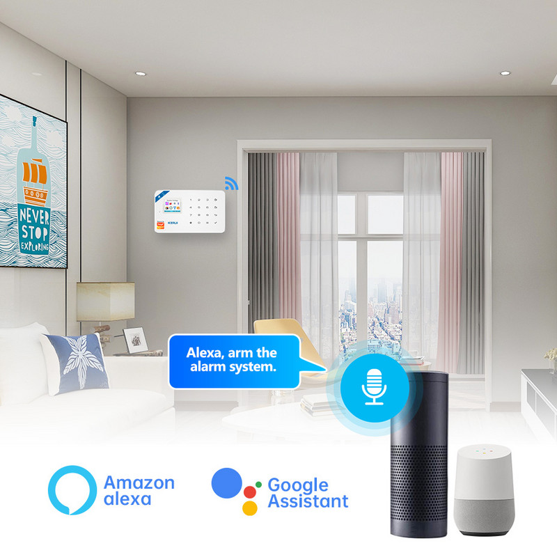 KERUI W181 Sistem de alarmă de securitate inteligentă pentru acasă Wireless WiFi GSM Aplicație de control Tuya Funcționare ecran color de 1,7 inchi Gazdă promptă vocală