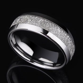Мъжки 8 мм метеоритен камък, шарка, инкрустиран сребърен пръстен от неръждаема стомана, годежен сватбена лента, коктейлно парти, високи бижута