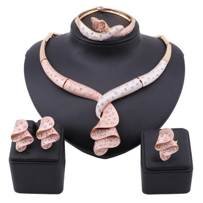 Set de bijuterii cu margele africane pentru femei, auriu, cristal colorat, colier, colier, cercei, inel, set de bijuterii italian