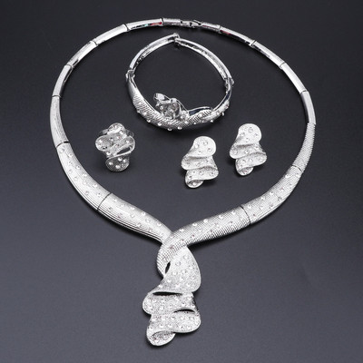 Set de bijuterii cu margele africane pentru femei, auriu, cristal colorat, colier, colier, cercei, inel, set de bijuterii italian