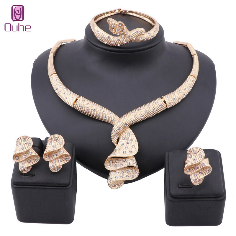 Set de bijuterii cu margele africane pentru femei, auriu, cristal colorat, colier, colier, cercei, inel, set de bijuterii italian