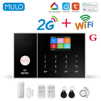 Sistem de alarmă MULO Wifi GSM pentru kit de sistem antiefracție de securitate fără fir pentru casă 2G Smart Life Control aplicația Tuya funcționează cu Alexa