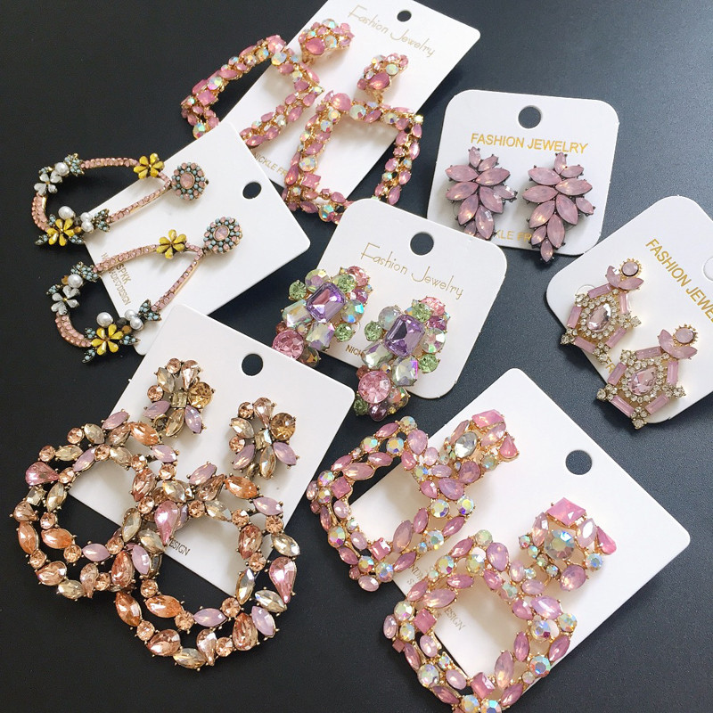 Ztech coreeană dulce roz vintage cercei cu picătură de cristal Bling cercei lungi brincos pendientes bijuterii de declarație cu ridicata Bijoux