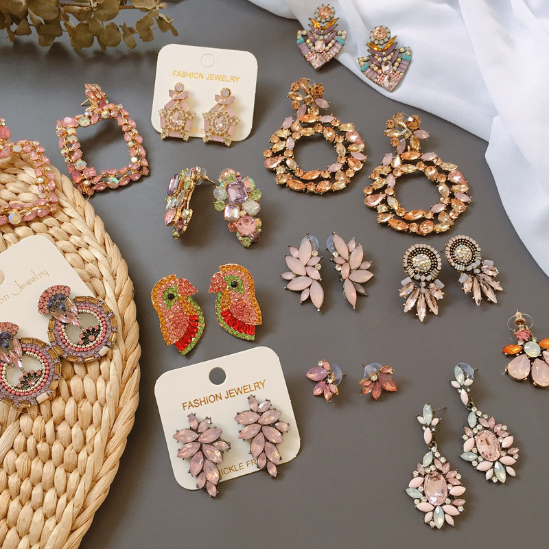 Ztech coreeană dulce roz vintage cercei cu picătură de cristal Bling cercei lungi brincos pendientes bijuterii de declarație cu ridicata Bijoux