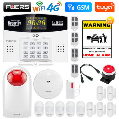 Fuers W214 4G WIFI Tuya Sistem de alarmă inteligentă fără fir antifurt GSM Smart Home Security Alarm Control Display LCD Camera IP