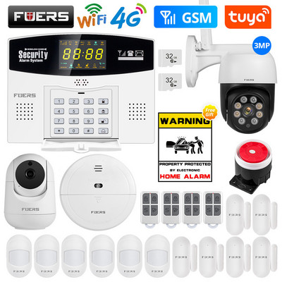 Fuers W214 4G WIFI Tuya Sistem de alarmă inteligentă fără fir antifurt GSM Smart Home Security Alarm Control Display LCD Camera IP