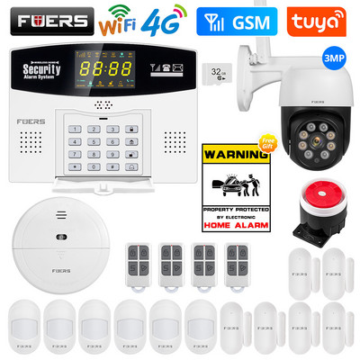 Fuers W214 4G WIFI Tuya Sistem de alarmă inteligentă fără fir antifurt GSM Smart Home Security Alarm Control Display LCD Camera IP