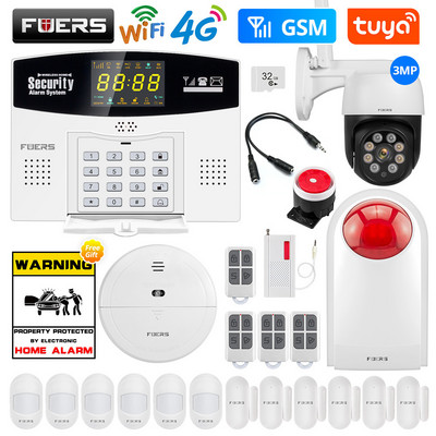 Fuers W214 4G WIFI Tuya Sistem de alarmă inteligentă fără fir antifurt GSM Smart Home Security Alarm Control Display LCD Camera IP
