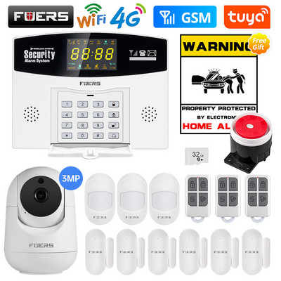 Fuers W214 4G WIFI Tuya Sistem de alarmă inteligentă fără fir antifurt GSM Smart Home Security Alarm Control Display LCD Camera IP