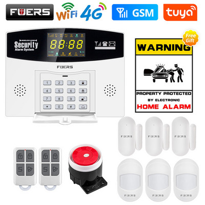 Fuers W214 4G WIFI Tuya Sistem de alarmă inteligentă fără fir antifurt GSM Smart Home Security Alarm Control Display LCD Camera IP