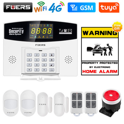 Fuers W214 4G WIFI Tuya Sistem de alarmă inteligentă fără fir antifurt GSM Smart Home Security Alarm Control Display LCD Camera IP
