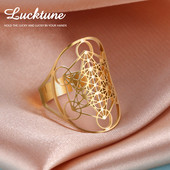 Lucktune Inel Viking Floarea Vieții Femei Oțel inoxidabil Metatron Arhanghel Amulet Inel reglabil 2023 Cadou de bijuterii vintage