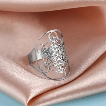 Lucktune Viking Flower of Life Ring Жени от неръждаема стомана Метатрон Архангел Амулет Регулируем пръстен 2023 Ретро бижута Подарък