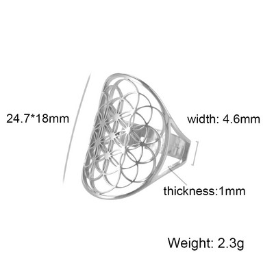 Lucktune Inel Viking Floarea Vieții Femei Oțel inoxidabil Metatron Arhanghel Amulet Inel reglabil 2023 Cadou de bijuterii vintage