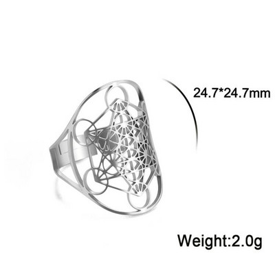 Lucktune Inel Viking Floarea Vieții Femei Oțel inoxidabil Metatron Arhanghel Amulet Inel reglabil 2023 Cadou de bijuterii vintage