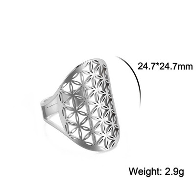 Lucktune Inel Viking Floarea Vieții Femei Oțel inoxidabil Metatron Arhanghel Amulet Inel reglabil 2023 Cadou de bijuterii vintage