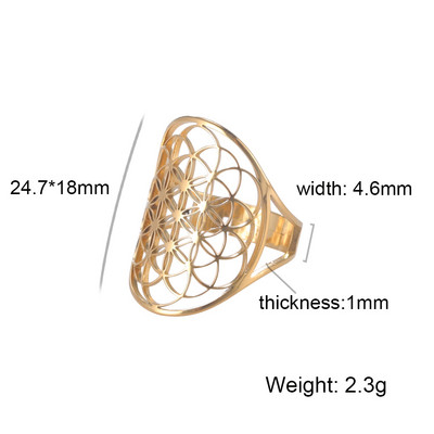 Lucktune Inel Viking Floarea Vieții Femei Oțel inoxidabil Metatron Arhanghel Amulet Inel reglabil 2023 Cadou de bijuterii vintage