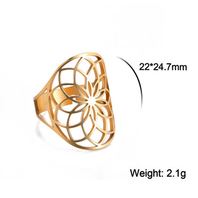 Lucktune Inel Viking Floarea Vieții Femei Oțel inoxidabil Metatron Arhanghel Amulet Inel reglabil 2023 Cadou de bijuterii vintage