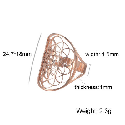 Lucktune Inel Viking Floarea Vieții Femei Oțel inoxidabil Metatron Arhanghel Amulet Inel reglabil 2023 Cadou de bijuterii vintage