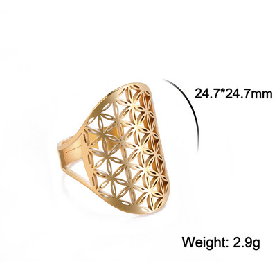 Lucktune Inel Viking Floarea Vieții Femei Oțel inoxidabil Metatron Arhanghel Amulet Inel reglabil 2023 Cadou de bijuterii vintage