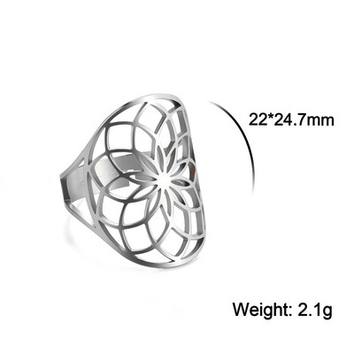Lucktune Inel Viking Floarea Vieții Femei Oțel inoxidabil Metatron Arhanghel Amulet Inel reglabil 2023 Cadou de bijuterii vintage
