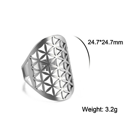 Lucktune Inel Viking Floarea Vieții Femei Oțel inoxidabil Metatron Arhanghel Amulet Inel reglabil 2023 Cadou de bijuterii vintage