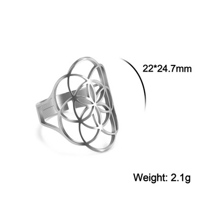Lucktune Inel Viking Floarea Vieții Femei Oțel inoxidabil Metatron Arhanghel Amulet Inel reglabil 2023 Cadou de bijuterii vintage