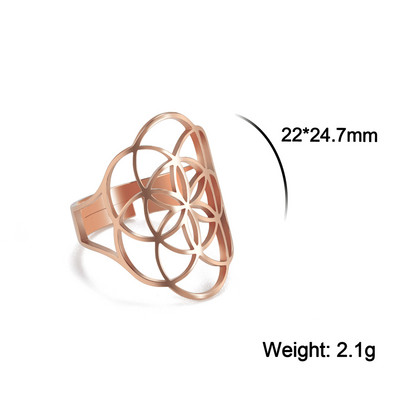 Lucktune Inel Viking Floarea Vieții Femei Oțel inoxidabil Metatron Arhanghel Amulet Inel reglabil 2023 Cadou de bijuterii vintage