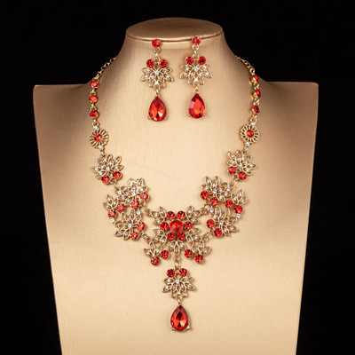KMVEXO Seturi de bijuterii pentru costume de lux, margele de cristal, colier cu strasuri florale, cercei, diademe, set de bijuterii pentru nunta