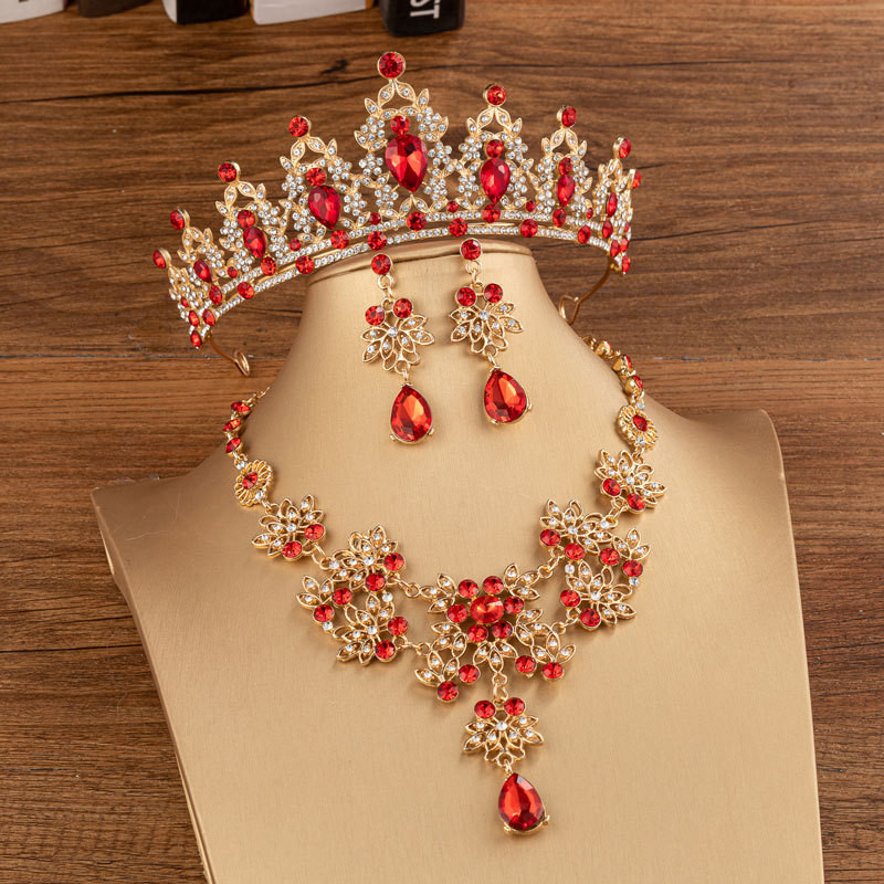 KMVEXO Seturi de bijuterii pentru costume de lux, margele de cristal, colier cu strasuri florale, cercei, diademe, set de bijuterii pentru nunta