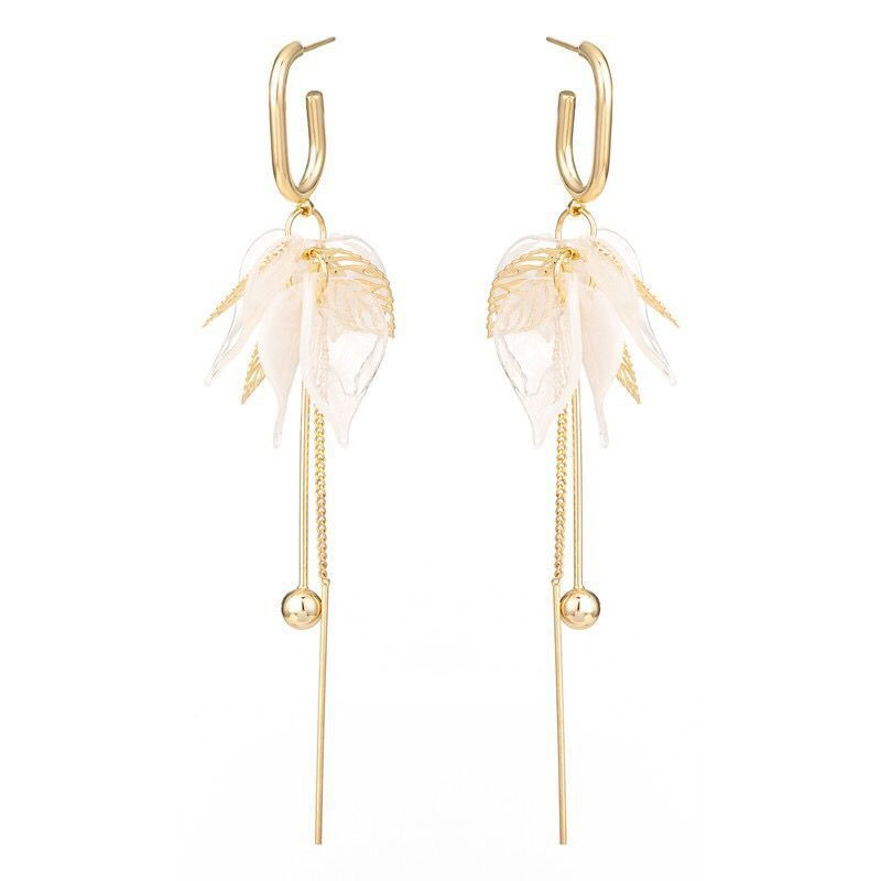 2021-es újdonság, akril divatos, egyszerű levelű, hosszú bojtos lógó fülbevaló nőknek divatos geometriai arany színű fém party