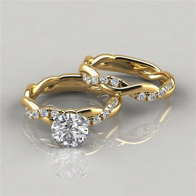 Εξαιρετικά χρυσά χρώματα μόδας δαχτυλίδια για γυναίκες Κλασικά ένθετα πέτρες ζιργκόν Σετ Βέρες γάμου Νυφικά κοσμήματα αρραβώνων