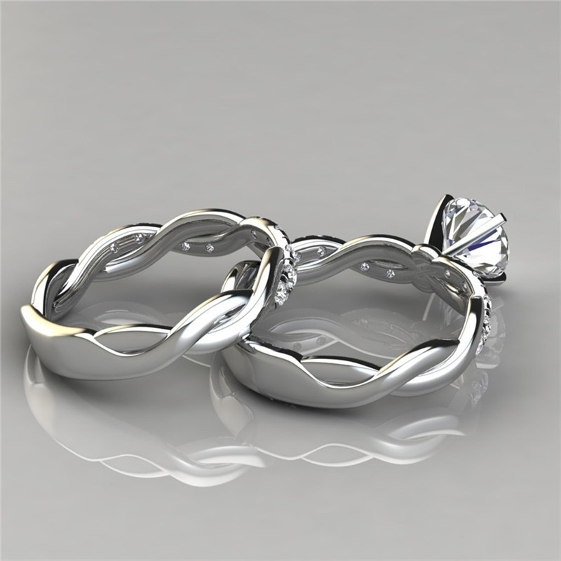 Izvrsno modno prstenje zlatne boje za žene Klasično umetnuto cirkonsko kamenje Komplet vjenčanog prstenja Zaručnički nakit za mladenke