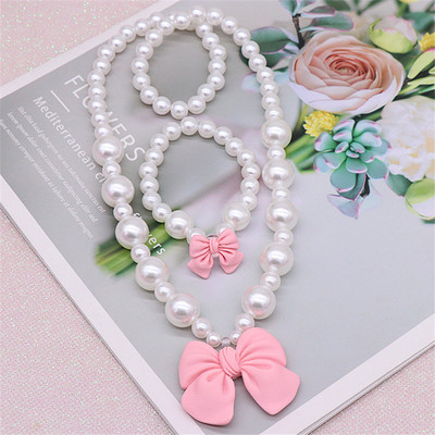 Új 2/4 db-os Gyermek nyaklánc szett Aranyos masnis medál gyöngy nyaklánc karkötő fülcsipesz lány ékszer kiegészítők gyerekajándékok