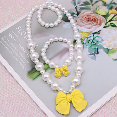 Új 2/4 db-os Gyermek nyaklánc szett Aranyos masnis medál gyöngy nyaklánc karkötő fülcsipesz lány ékszer kiegészítők gyerekajándékok