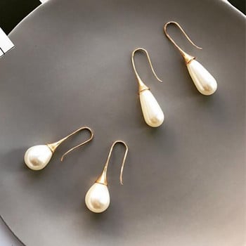 White Teardrop Simulation Pearl Earrings Dangle For Women Baroque Palace Style Jewelry Long Temperament Hook Απλά σκουλαρίκια
