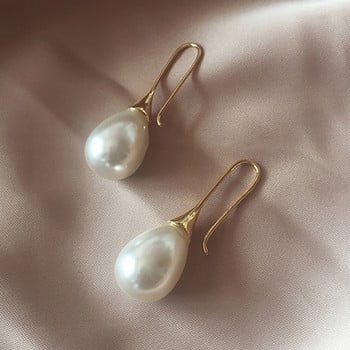 White Teardrop Simulation Pearl Earrings Dangle For Women Baroque Palace Style Jewelry Long Temperament Hook Απλά σκουλαρίκια