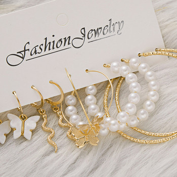 Корейски изящни модни обеци на едро, лъскави кристали, имитация на перли, обеци с обръч, аксесоари за жени Бохо декор