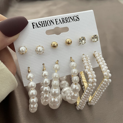 Koreai kifinomult nagykereskedelmi divat fülbevaló fényes strassz utánzat gyöngy karika fülbevaló kiegészítők női boho dekor