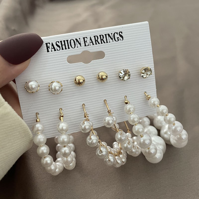 Koreai kifinomult nagykereskedelmi divat fülbevaló fényes strassz utánzat gyöngy karika fülbevaló kiegészítők női boho dekor