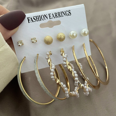 Koreai kifinomult nagykereskedelmi divat fülbevaló fényes strassz utánzat gyöngy karika fülbevaló kiegészítők női boho dekor