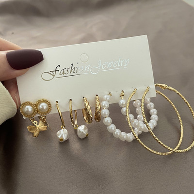 Koreai kifinomult nagykereskedelmi divat fülbevaló fényes strassz utánzat gyöngy karika fülbevaló kiegészítők női boho dekor