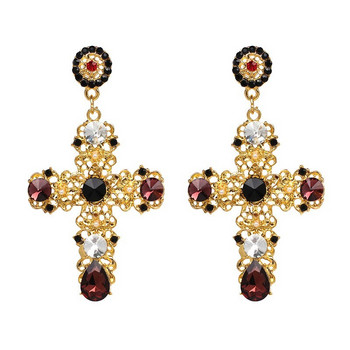 Продажба на едро JUJIA Нови обеци с кристален кръст с кристали за жени Модни барокови висящи обеци Големи обеци Бижута